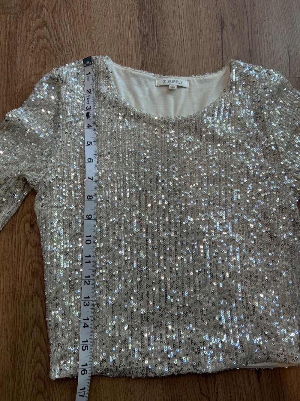 Z Supply Aurora Sequin Top XS Silver Long Sleeve Party Holiday Glam Crop Top - Picture 6 of 7